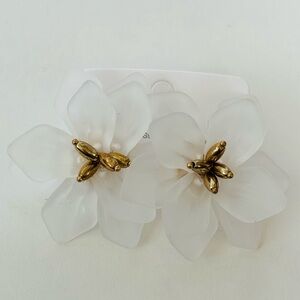 NWT acrylic clear with gold accent flower statement earrings